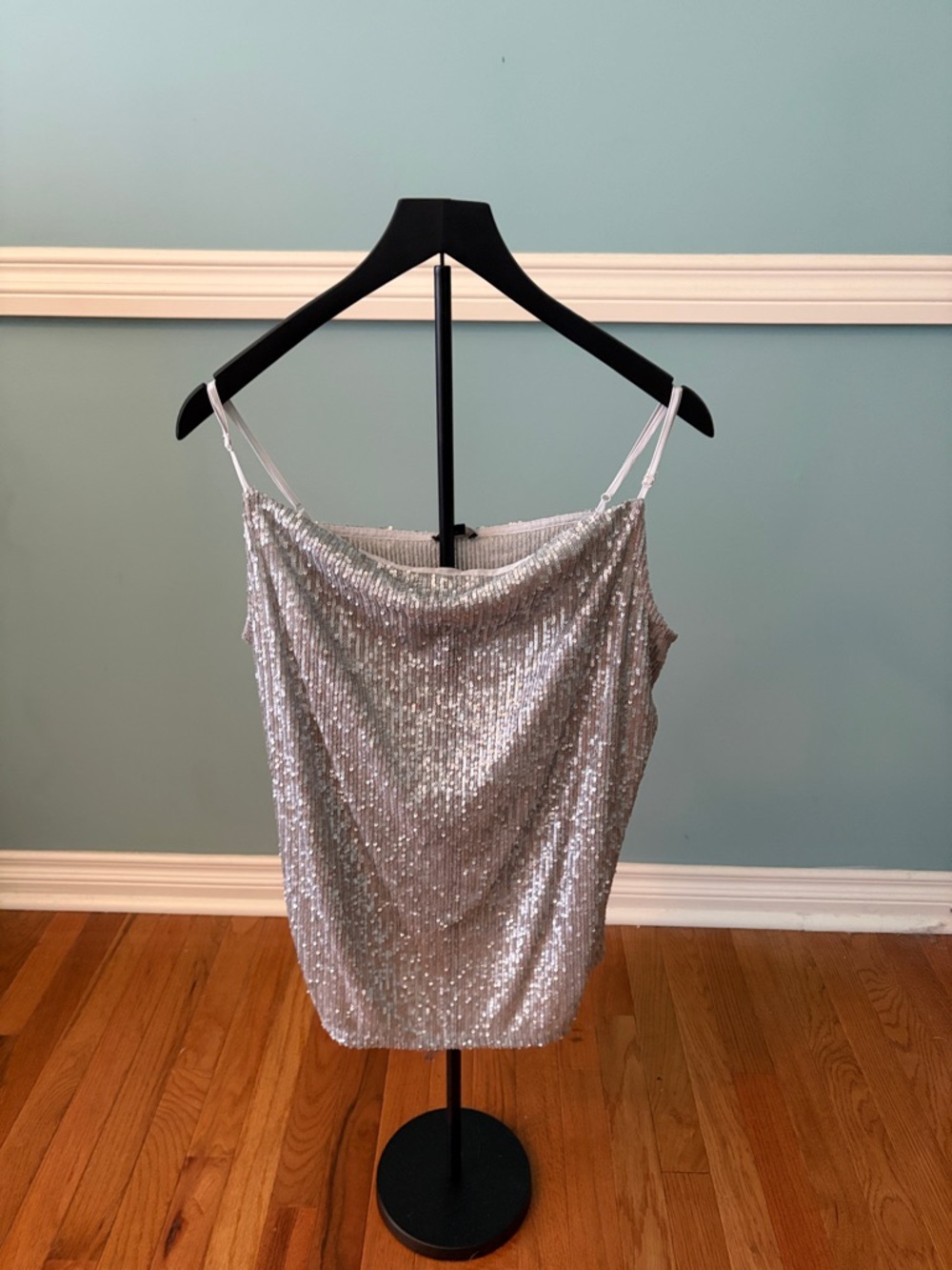 Ann Taylor Silver Sequin Cowl Neck Tank